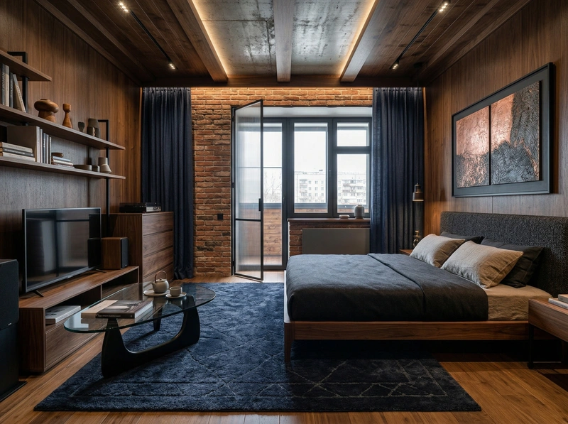 Дизайн спальни в стиле Лофт — фото интерьера от нейросети RoomGPT