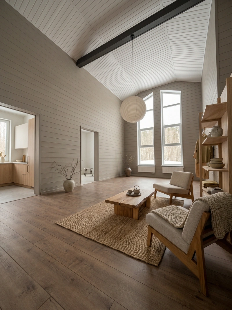 Дизайн гостиной в стиле Japandi — фото интерьера от нейросети RoomGPT