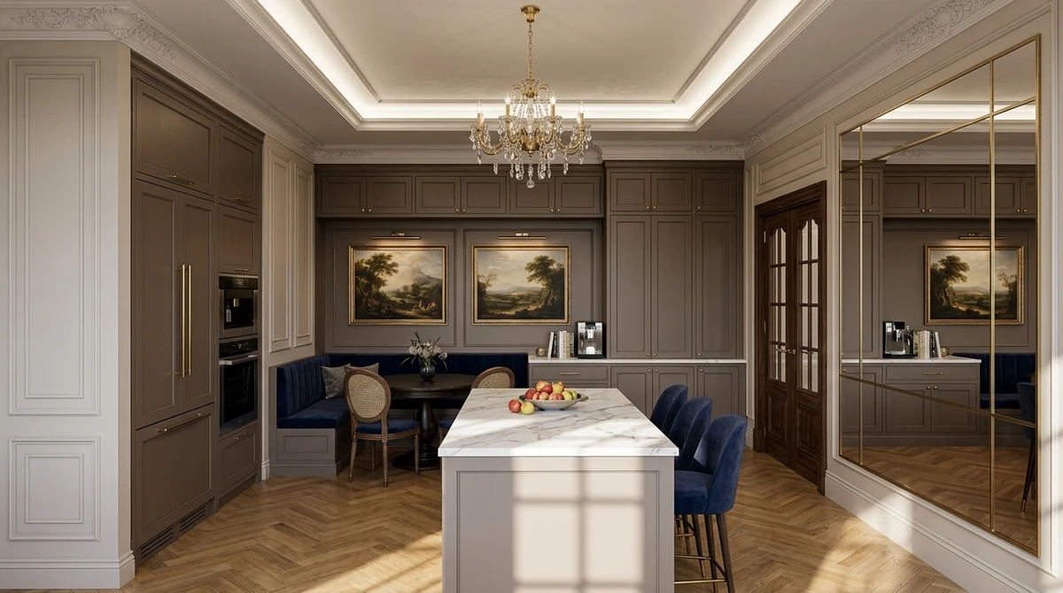 Дизайн кухни в стиле Классика — фото интерьера от нейросети RoomGPT