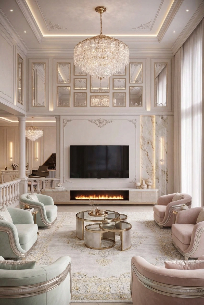 Дизайн интерьера в стиле Неоклассика — Гостиная от нейросети RoomGPT