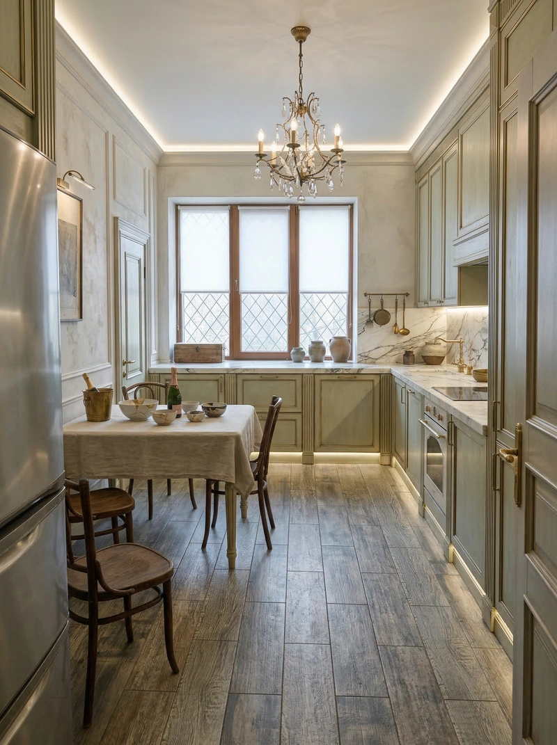 Дизайн кухни в стиле Неоклассика — фото интерьера от нейросети RoomGPT