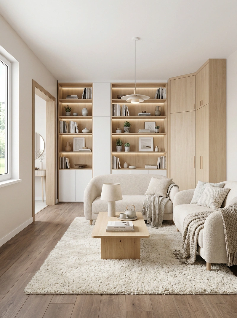 Дизайн гостиной в стиле Хюгге — фото интерьера от нейросети RoomGPT