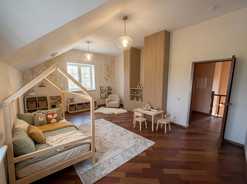 Дизайн детской в стиле Контемпорари — фото интерьера от нейросети RoomGPT