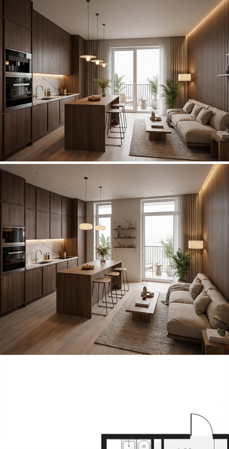 Дизайн кухни в стиле Japandi — фото интерьера от нейросети RoomGPT