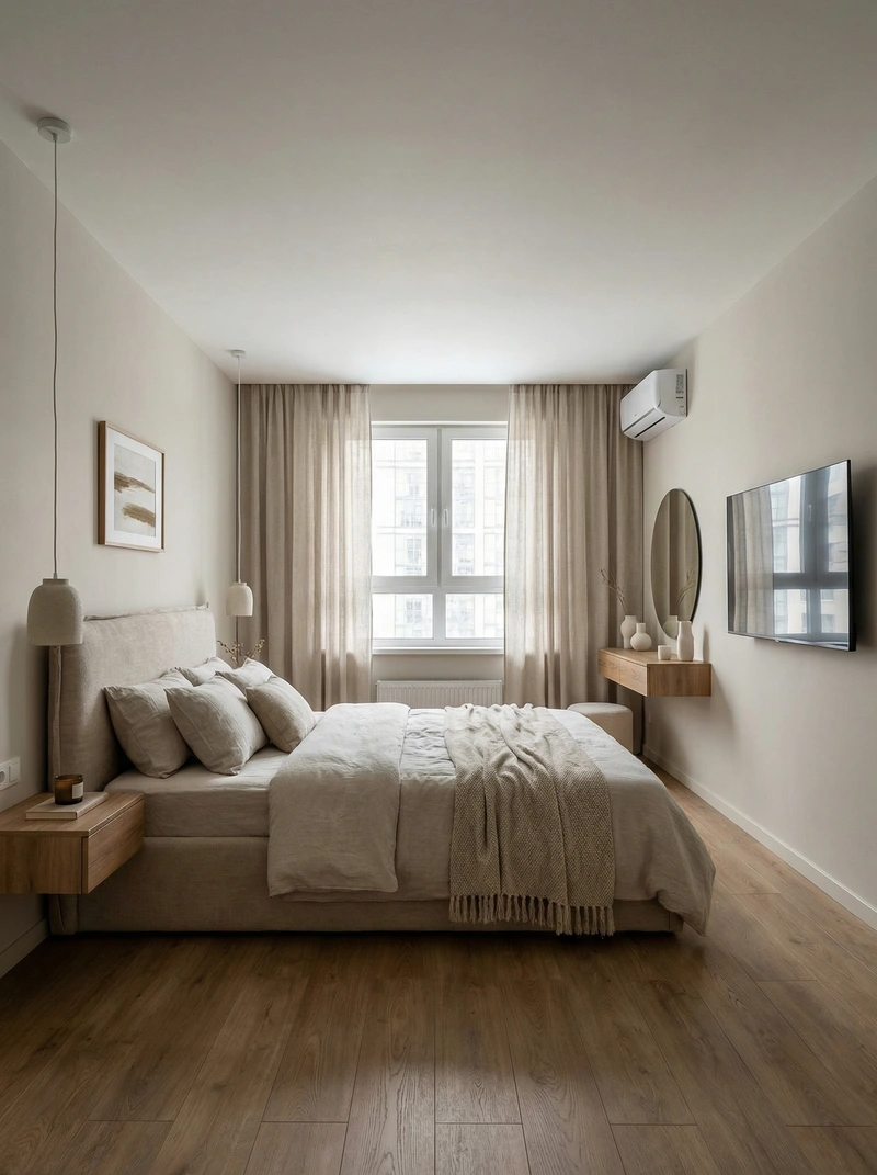 Дизайн спальни в стиле Japandi — фото интерьера от нейросети RoomGPT