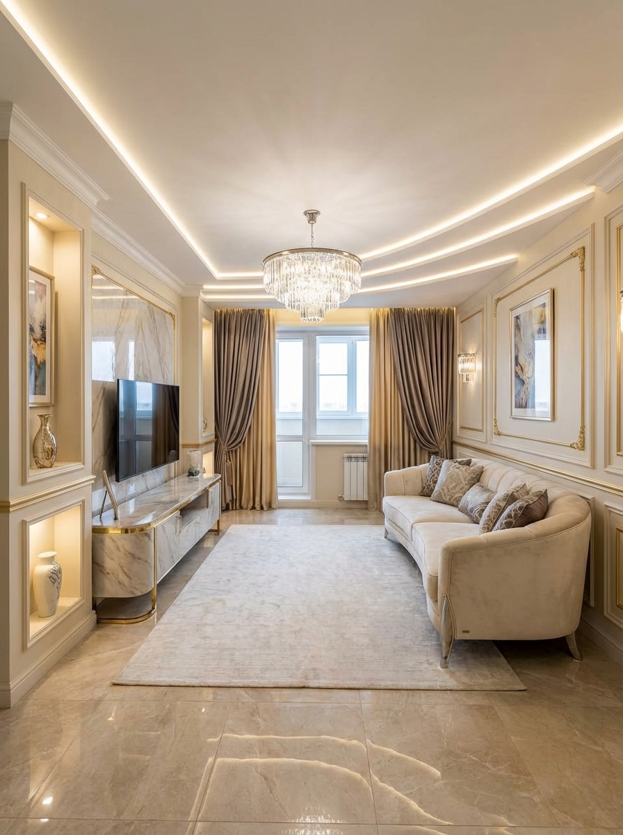Дизайн гостиной в стиле Классика — фото интерьера от нейросети RoomGPT
