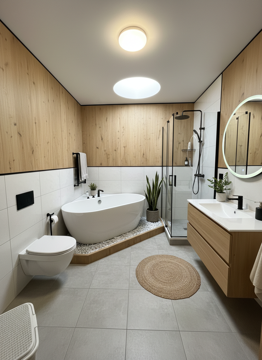 Дизайн ванной в стиле Сканди — фото интерьера от нейросети RoomGPT