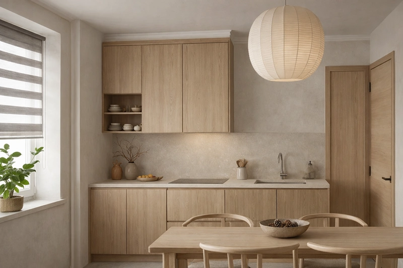 Дизайн кухни в стиле Japandi — фото интерьера от нейросети RoomGPT