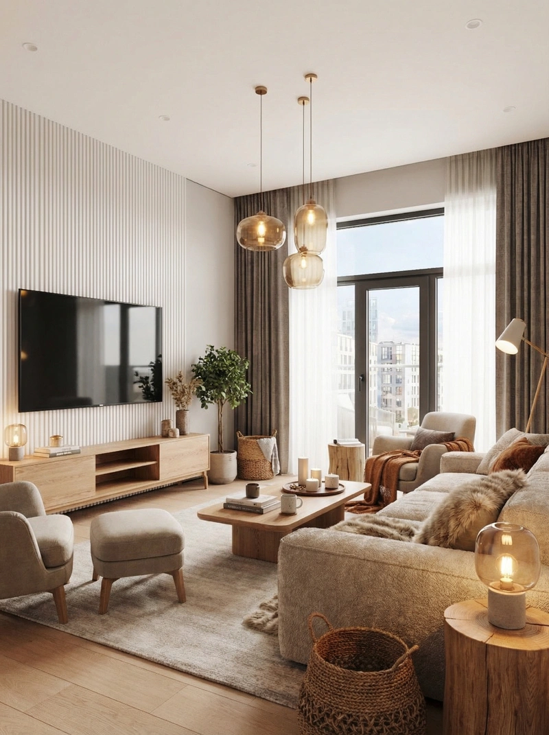 Дизайн интерьера в стиле Хюгге — Гостиная от нейросети RoomGPT