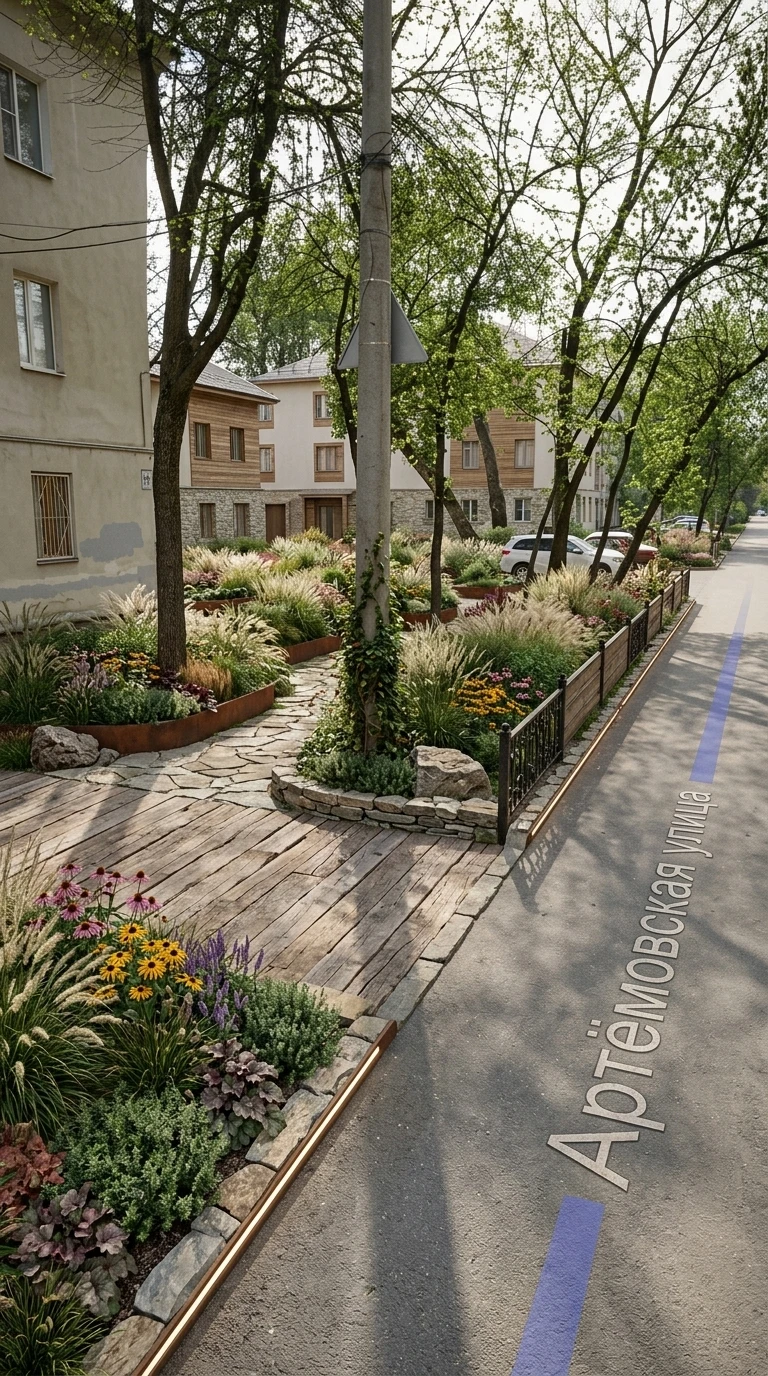 Ландшафтный дизайн в стиле Деревенский кантри — Участок от нейросети RoomGPT