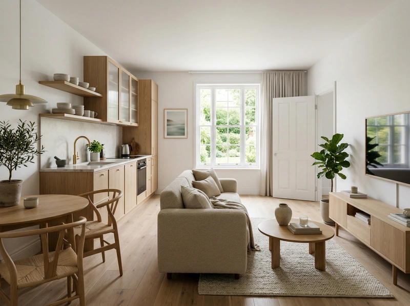 Дизайн гостиной в стиле Сканди — фото интерьера от нейросети RoomGPT