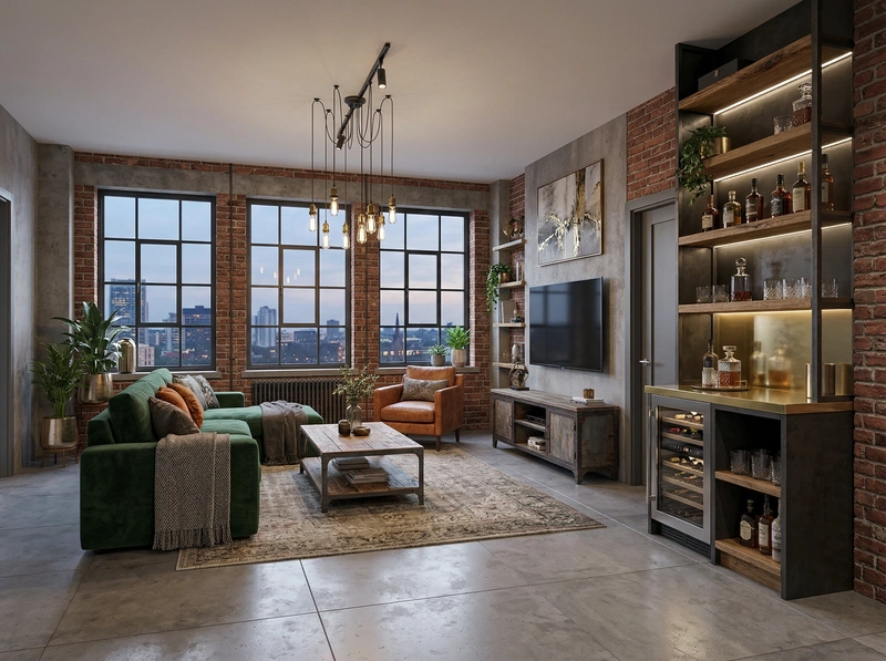 Дизайн интерьера в стиле Лофт — Гостиная от нейросети RoomGPT