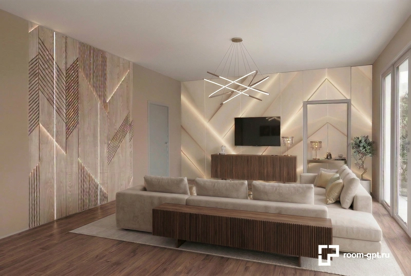 Дизайн интерьера в стиле Контемпорари — Гостиная от нейросети RoomGPT