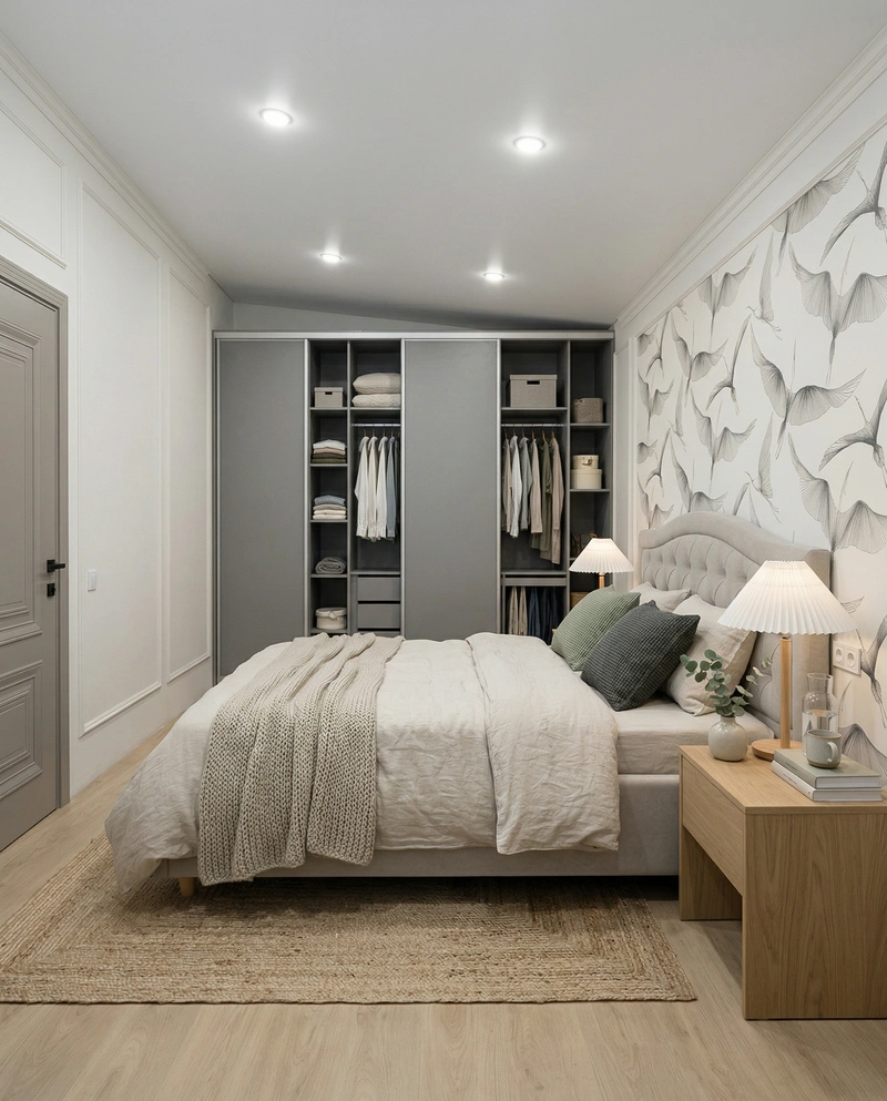 Дизайн спальни в стиле Сканди — фото интерьера от нейросети RoomGPT