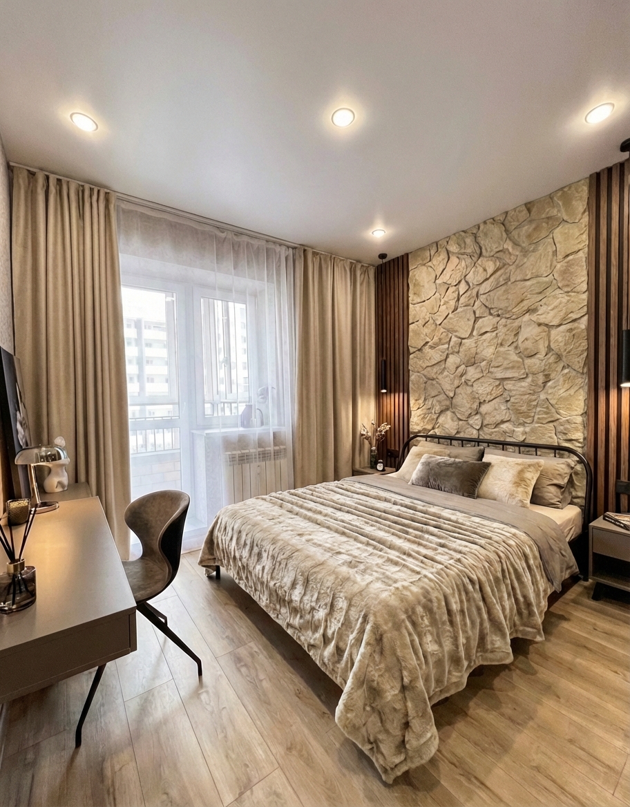 Дизайн спальни в стиле Лофт — фото интерьера от нейросети RoomGPT