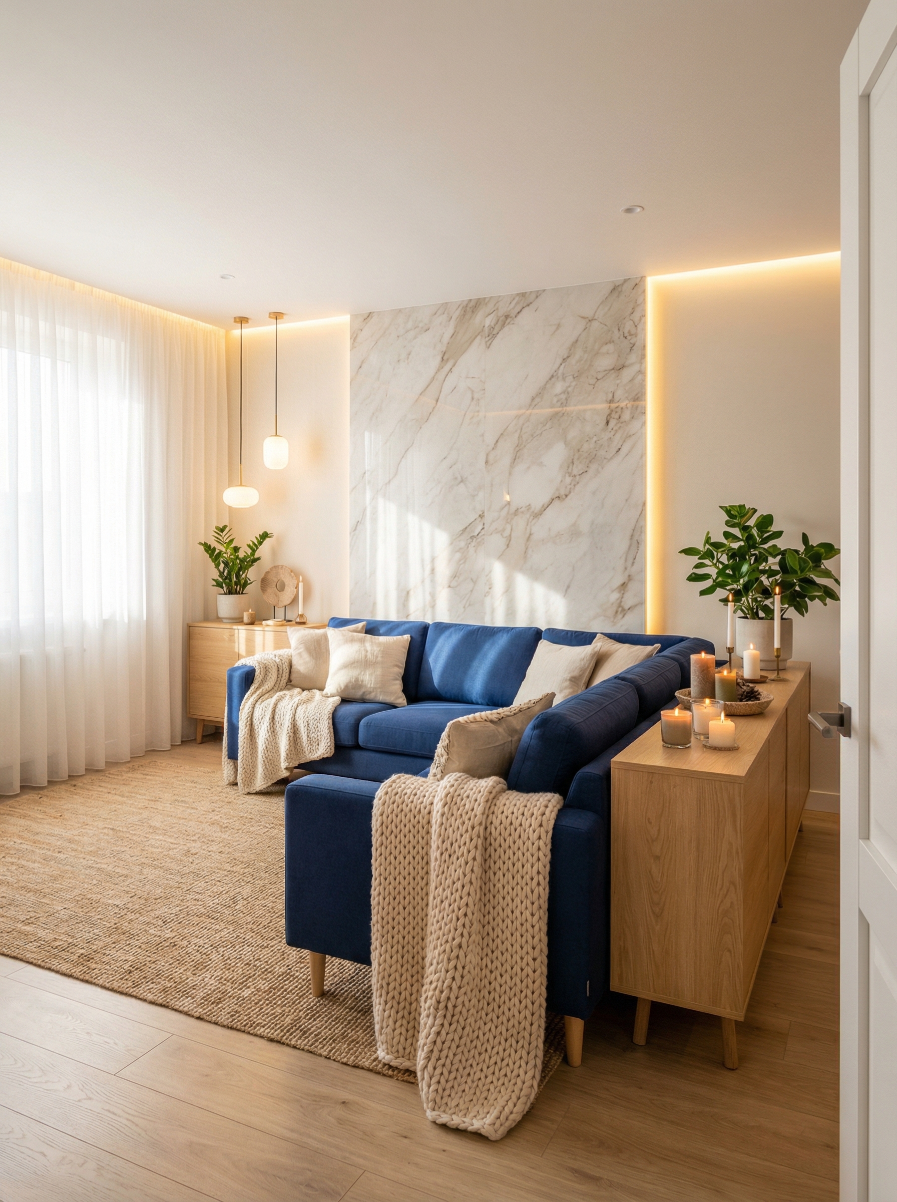 Дизайн гостиной в стиле Хюгге — фото интерьера от нейросети RoomGPT