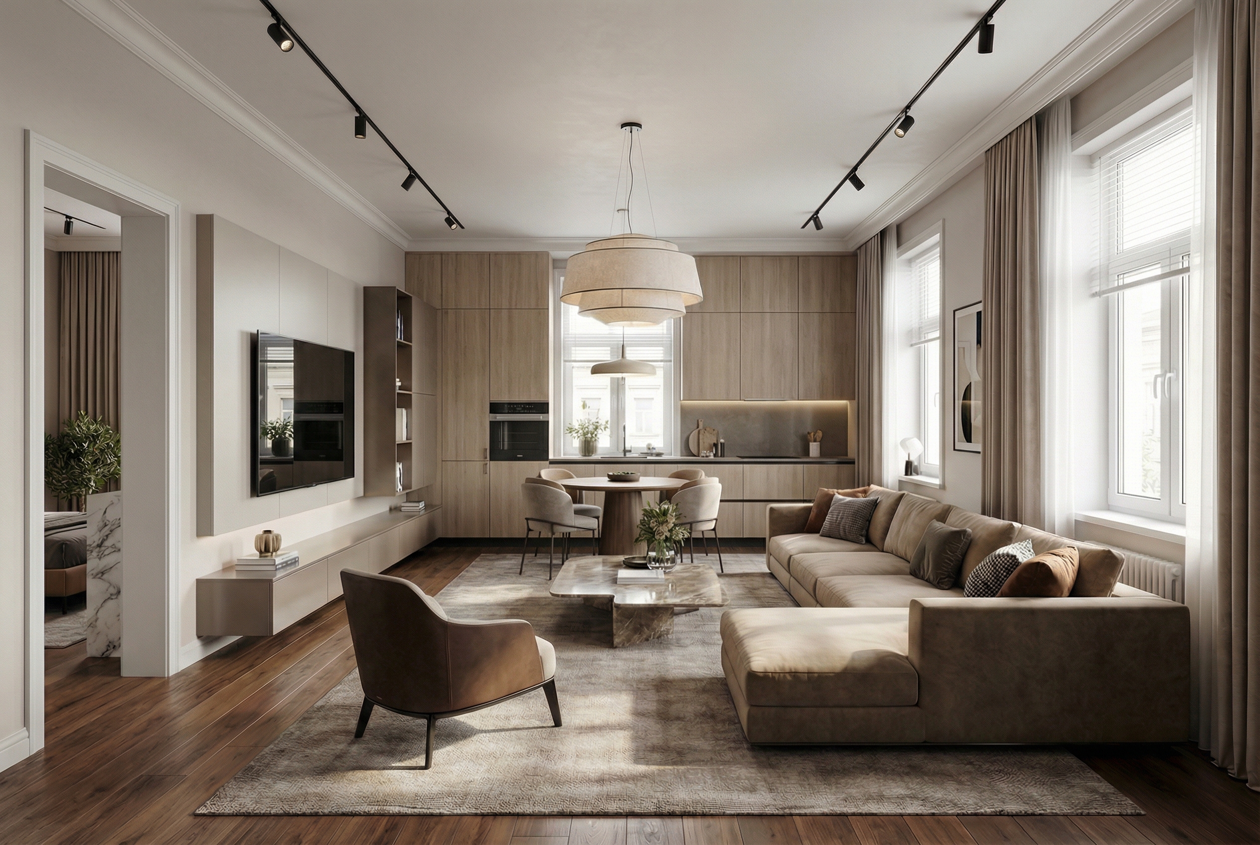 Дизайн гостиной в стиле Контемпорари — фото интерьера от нейросети RoomGPT