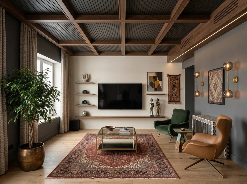 Дизайн интерьера в стиле Эклектика — Гостиная от нейросети RoomGPT