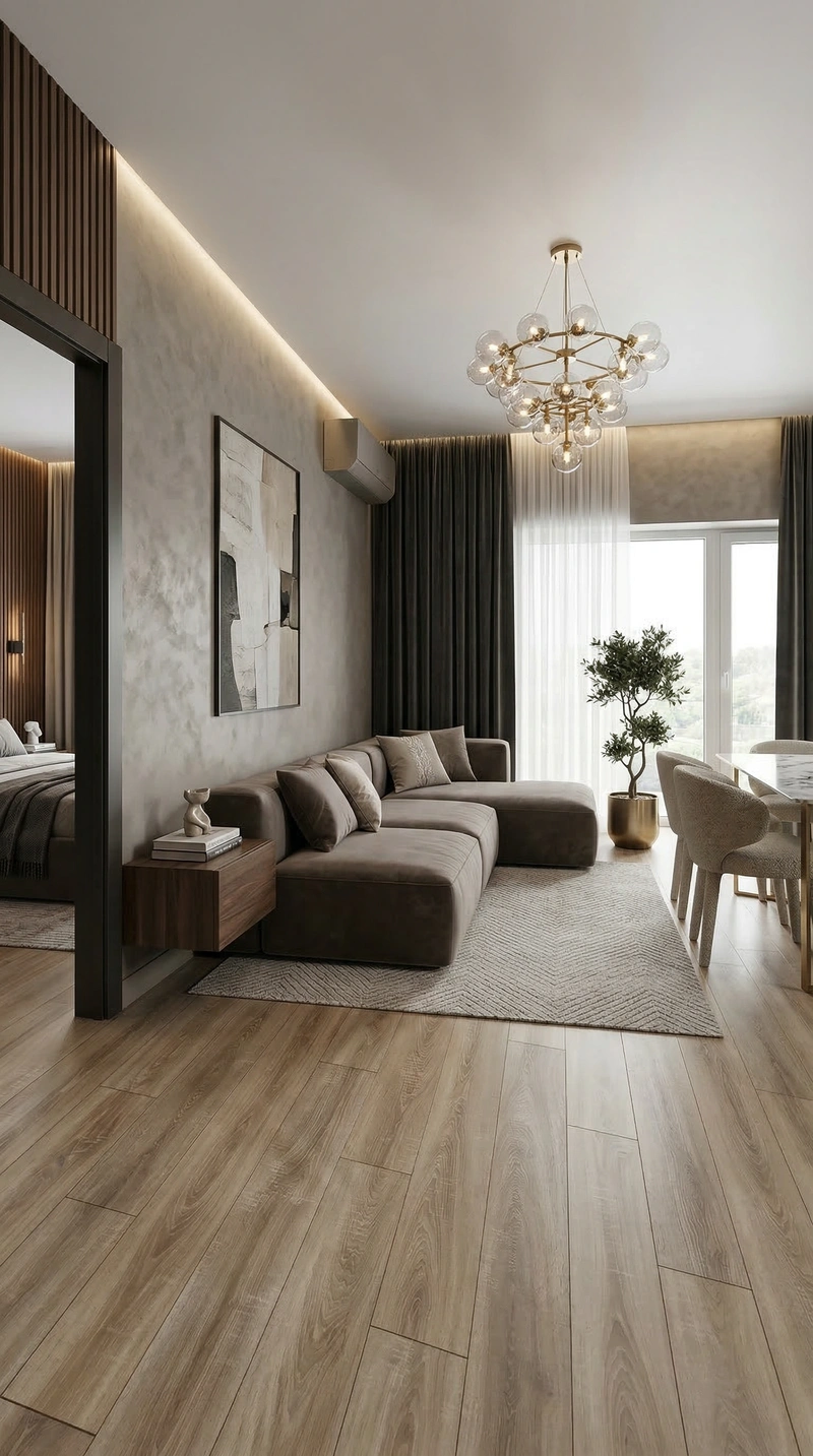 Дизайн гостиной в стиле Контемпорари — фото интерьера от нейросети RoomGPT