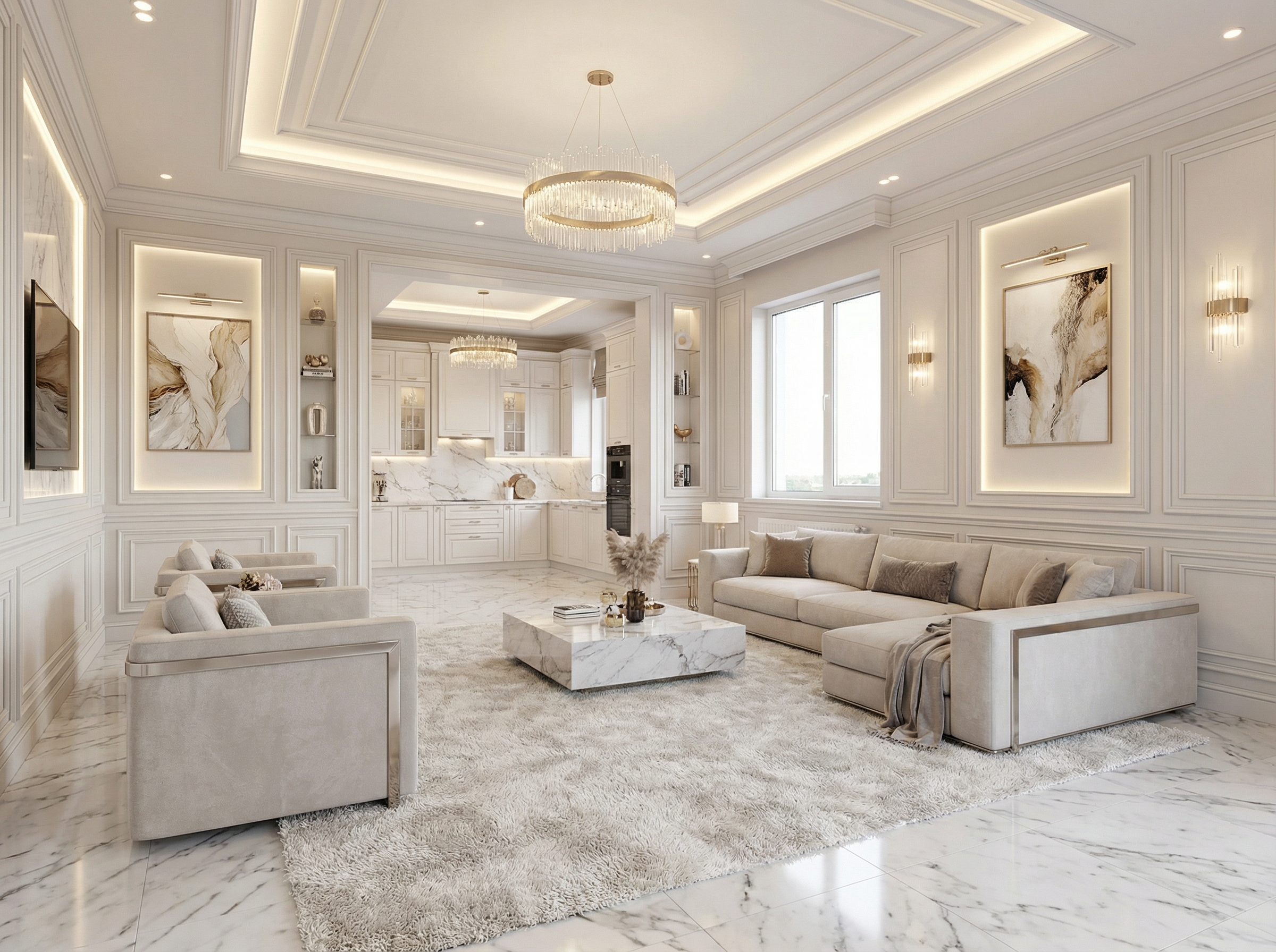 Дизайн гостиной в стиле Классика — фото интерьера от нейросети RoomGPT