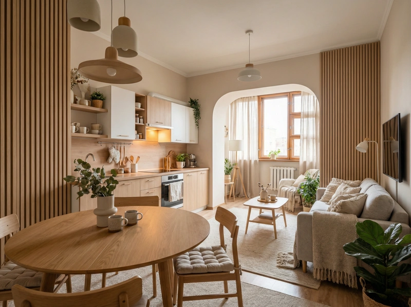 Дизайн интерьера в стиле Хюгге — Кухня от нейросети RoomGPT