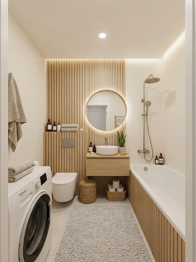 Дизайн ванной в стиле Хюгге — фото интерьера от нейросети RoomGPT