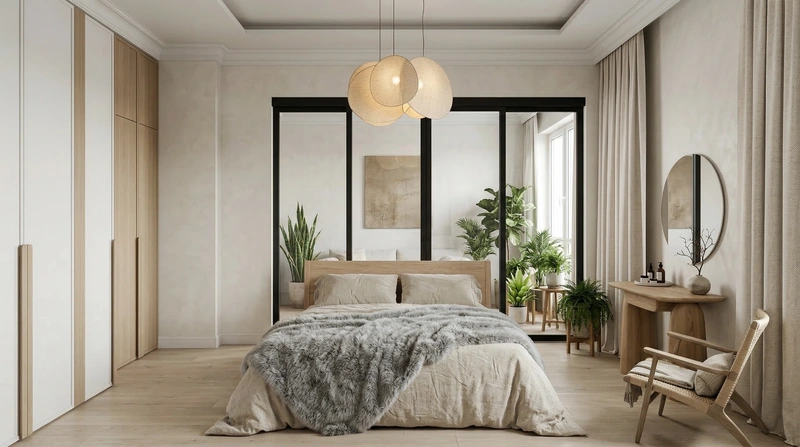 Дизайн спальни в стиле Japandi — фото интерьера от нейросети RoomGPT