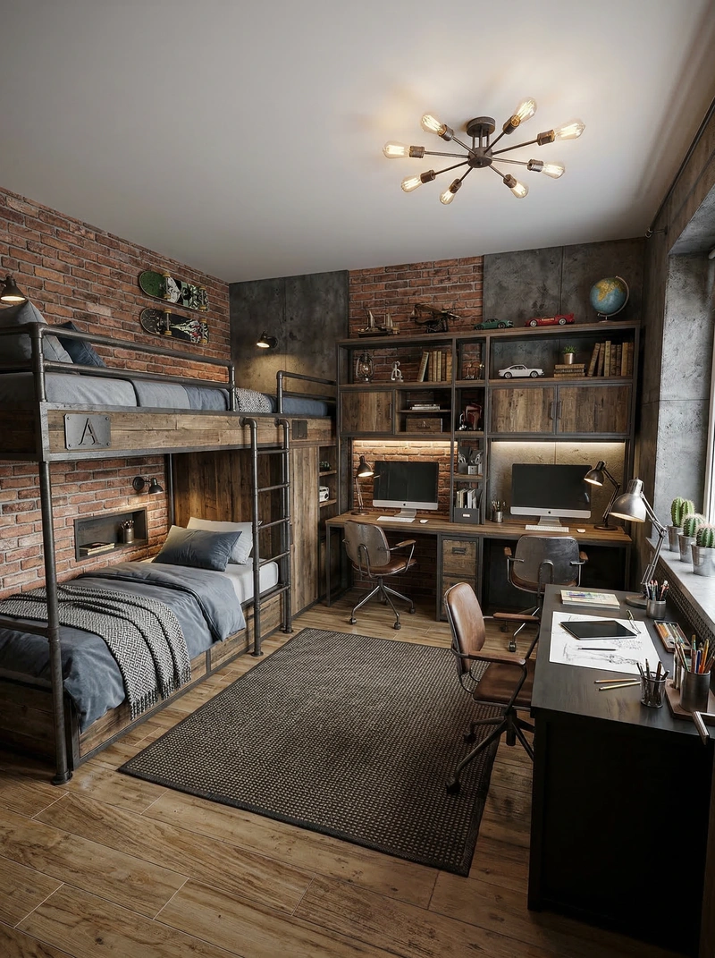 Дизайн детской в стиле Лофт — фото интерьера от нейросети RoomGPT