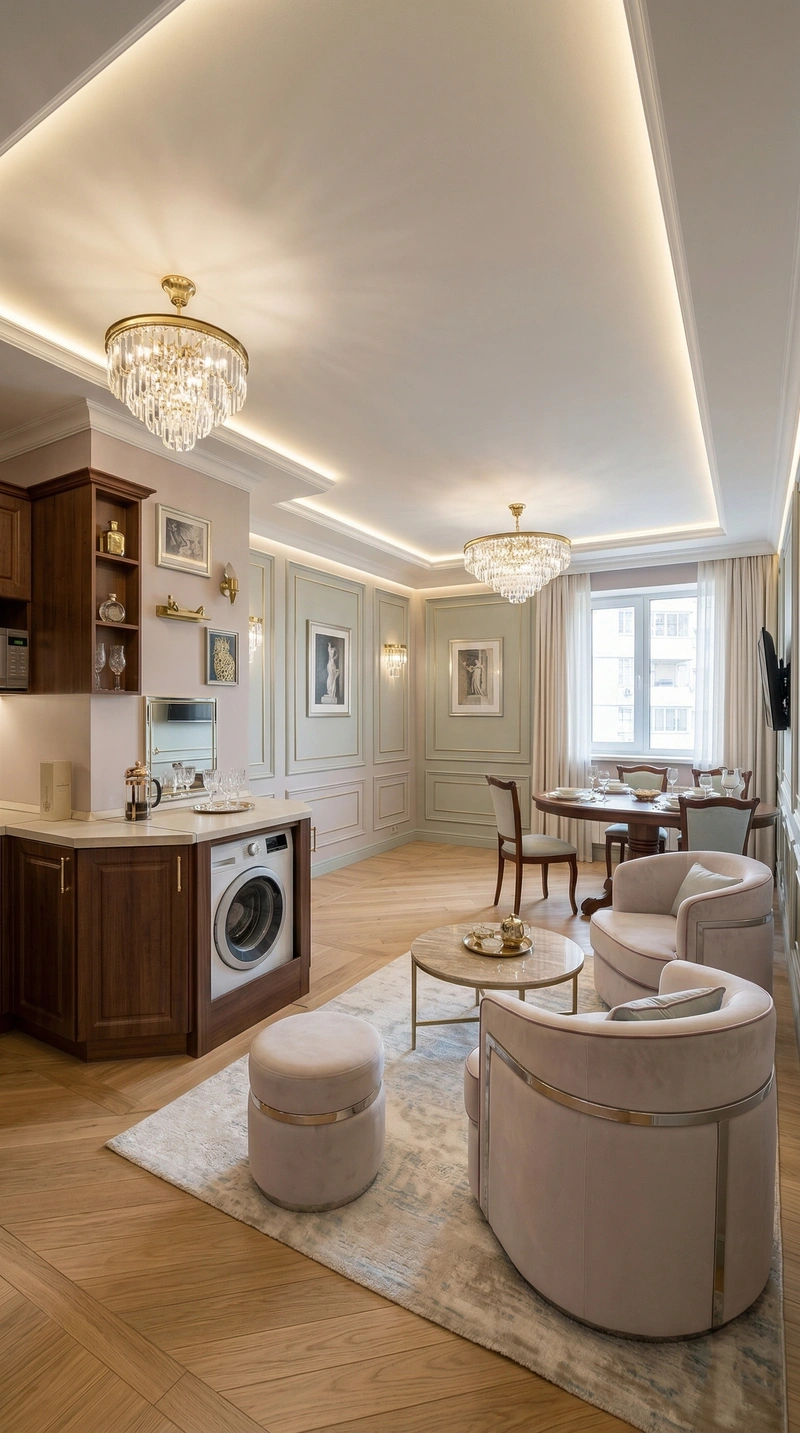 Дизайн гостиной в стиле Неоклассика — фото интерьера от нейросети RoomGPT