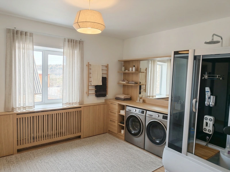 Дизайн ванной в стиле Сканди — фото интерьера от нейросети RoomGPT