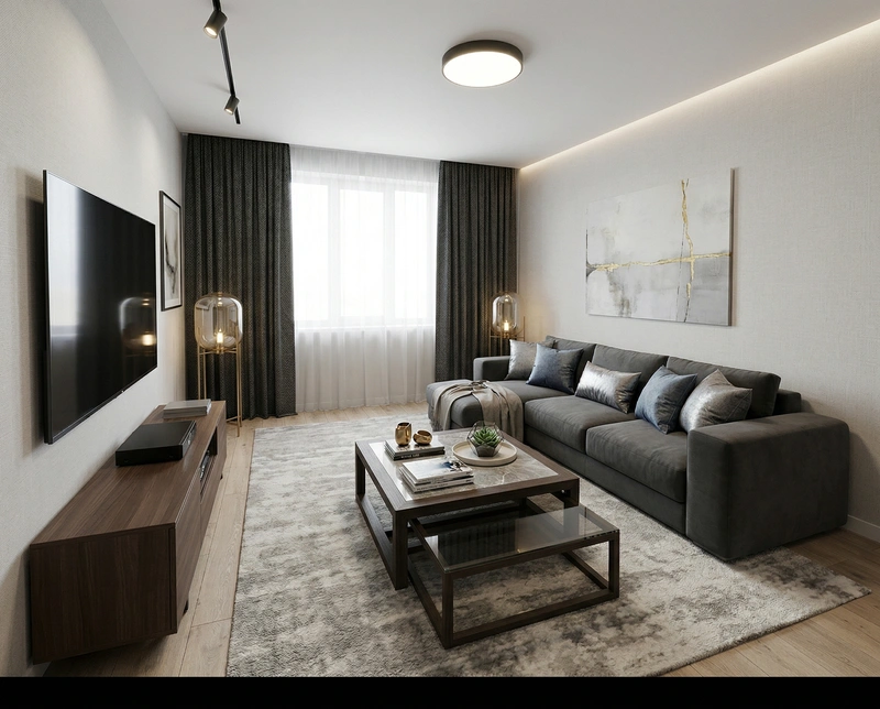 Дизайн гостиной в стиле Контемпорари — фото интерьера от нейросети RoomGPT