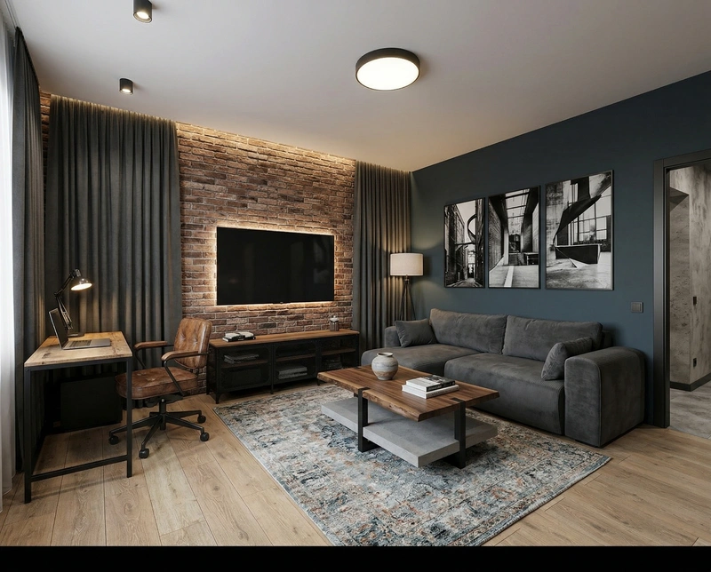 Дизайн гостиной в стиле Лофт — фото интерьера от нейросети RoomGPT