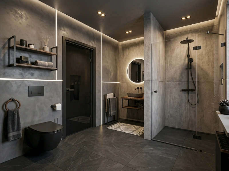 Дизайн ванной в стиле Лофт — фото интерьера от нейросети RoomGPT