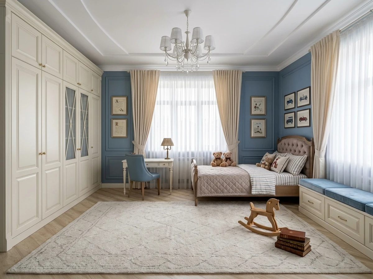 Дизайн детской в стиле Классика — фото интерьера от нейросети RoomGPT