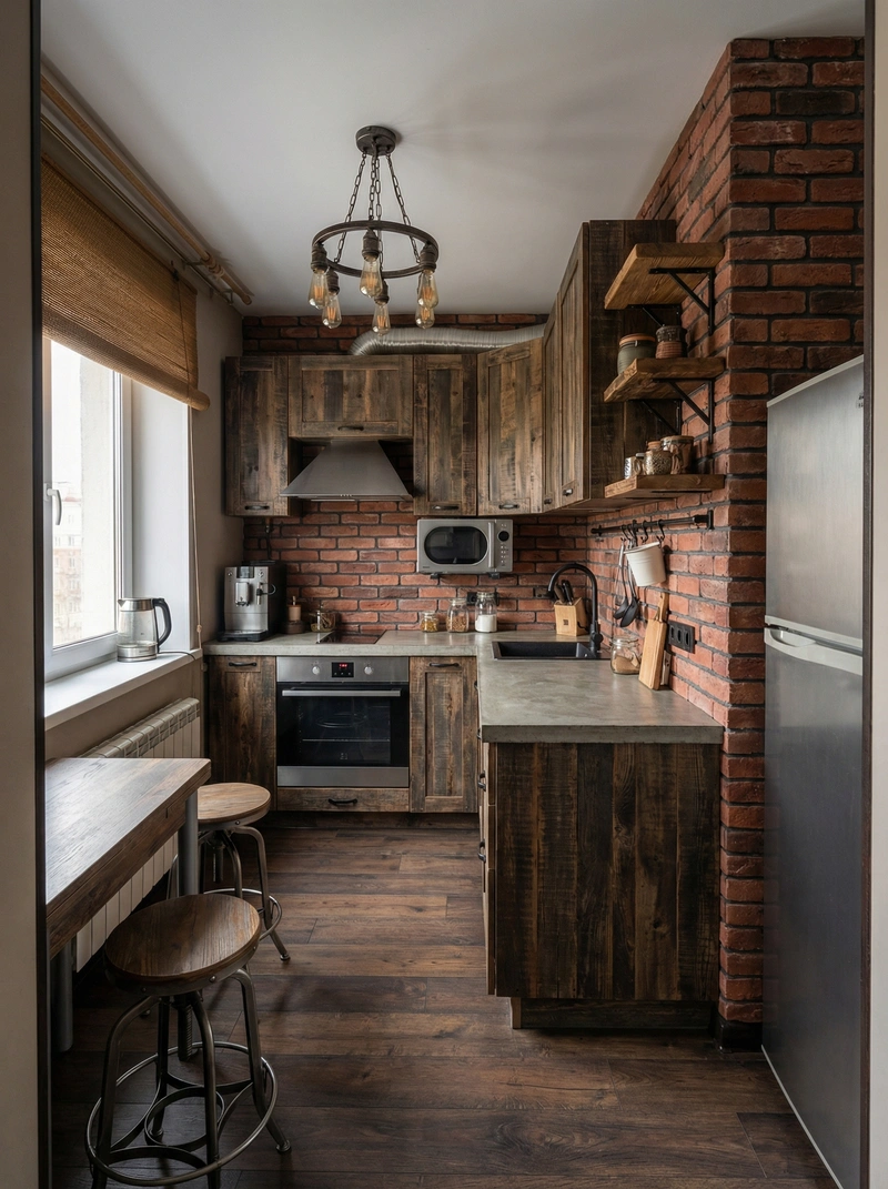 Дизайн интерьера в стиле Лофт — Кухня от нейросети RoomGPT