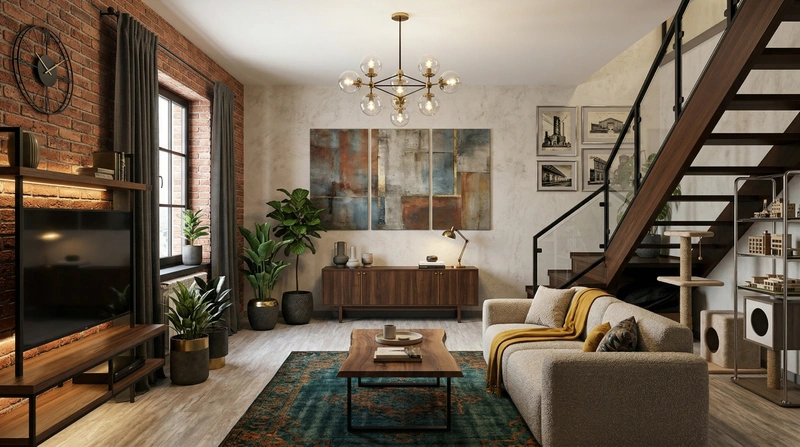 Дизайн гостиной в стиле Лофт — фото интерьера от нейросети RoomGPT