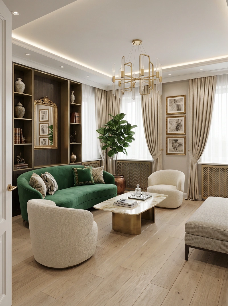 Дизайн интерьера в стиле Классика — Гостиная от нейросети RoomGPT