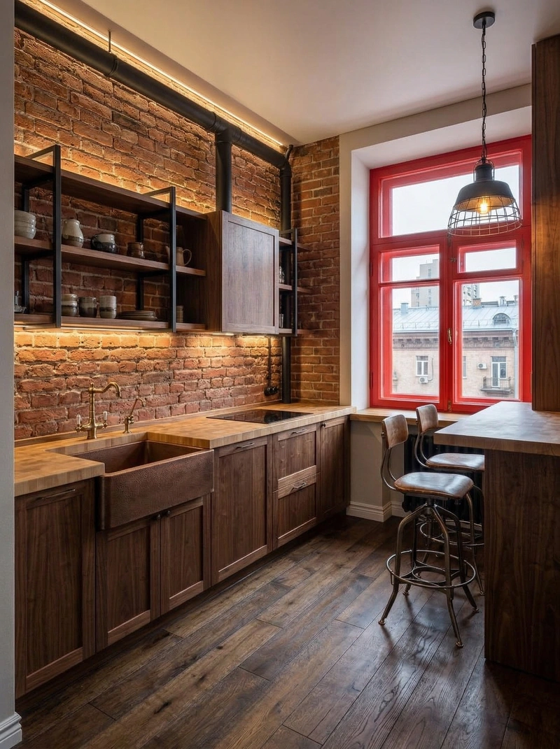 Дизайн кухни в стиле Лофт — фото интерьера от нейросети RoomGPT
