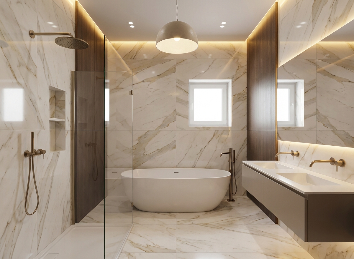 Дизайн ванной в стиле Контемпорари — фото интерьера от нейросети RoomGPT