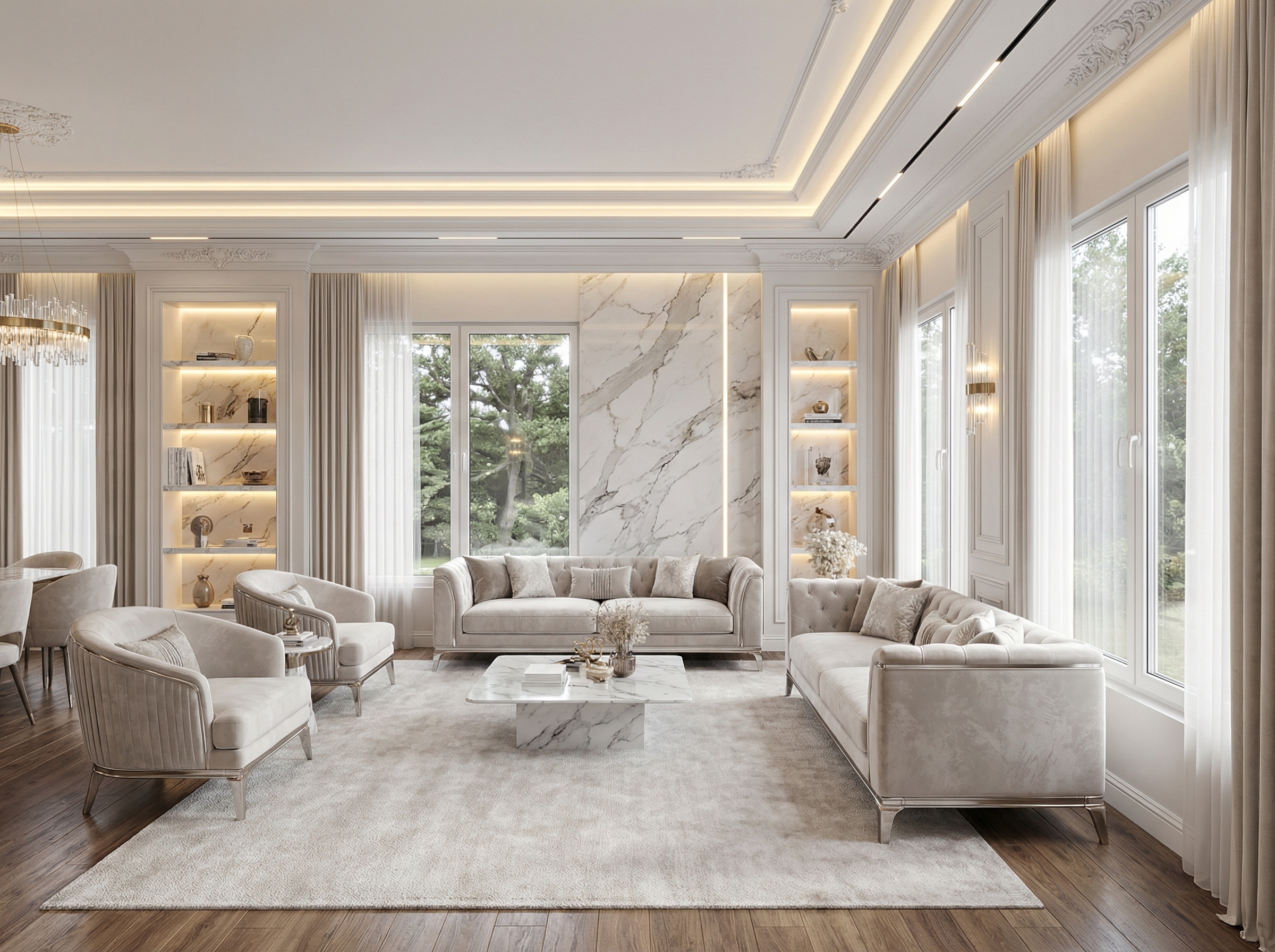 Дизайн гостиной в стиле Классика — фото интерьера от нейросети RoomGPT