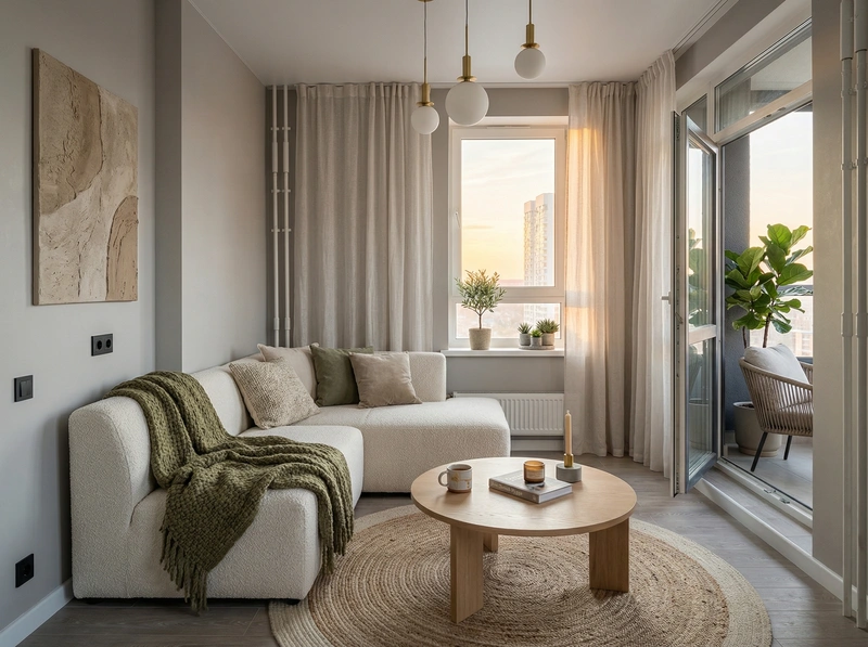 Дизайн гостиной в стиле Хюгге — фото интерьера от нейросети RoomGPT