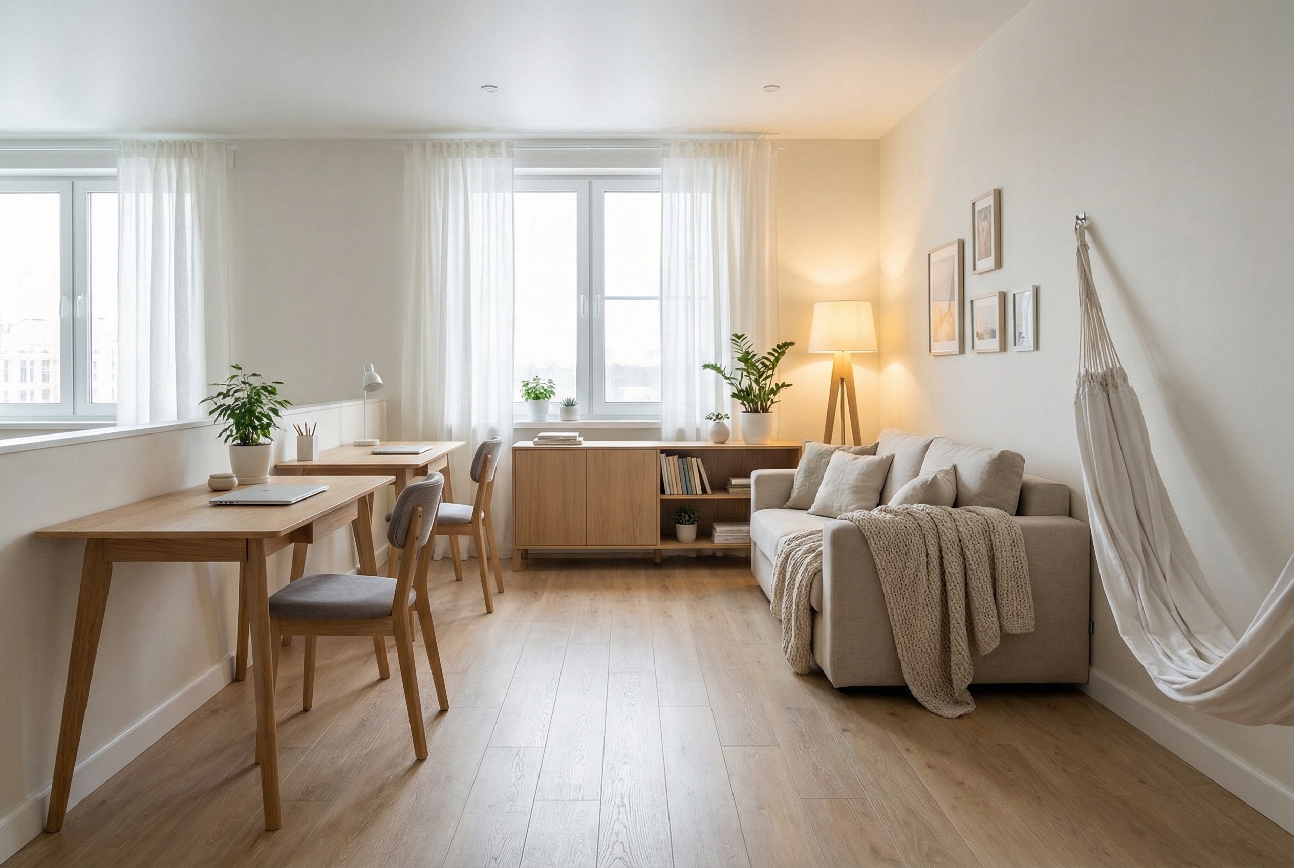 Дизайн гостиной в стиле Хюгге — фото интерьера от нейросети RoomGPT