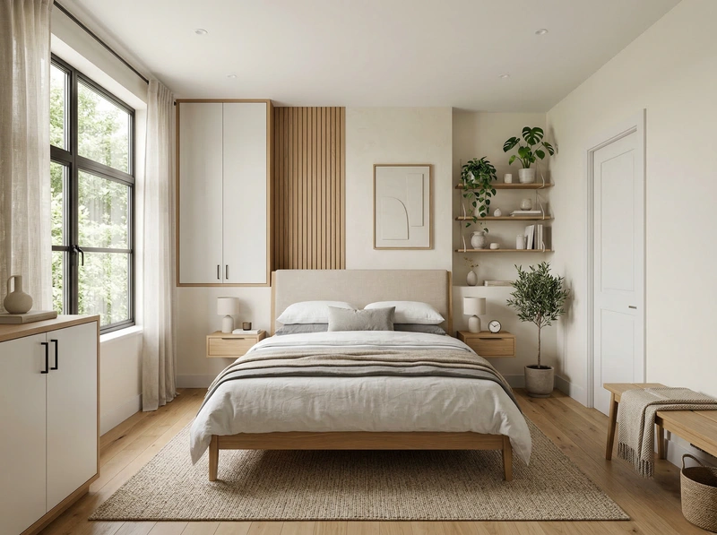 Дизайн интерьера в стиле Контемпорари — Спальня от нейросети RoomGPT