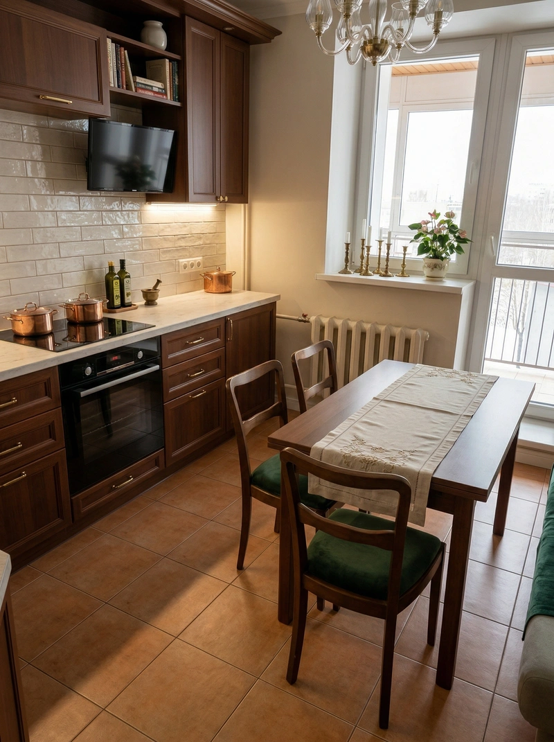 Дизайн кухни в стиле Классика — фото интерьера от нейросети RoomGPT