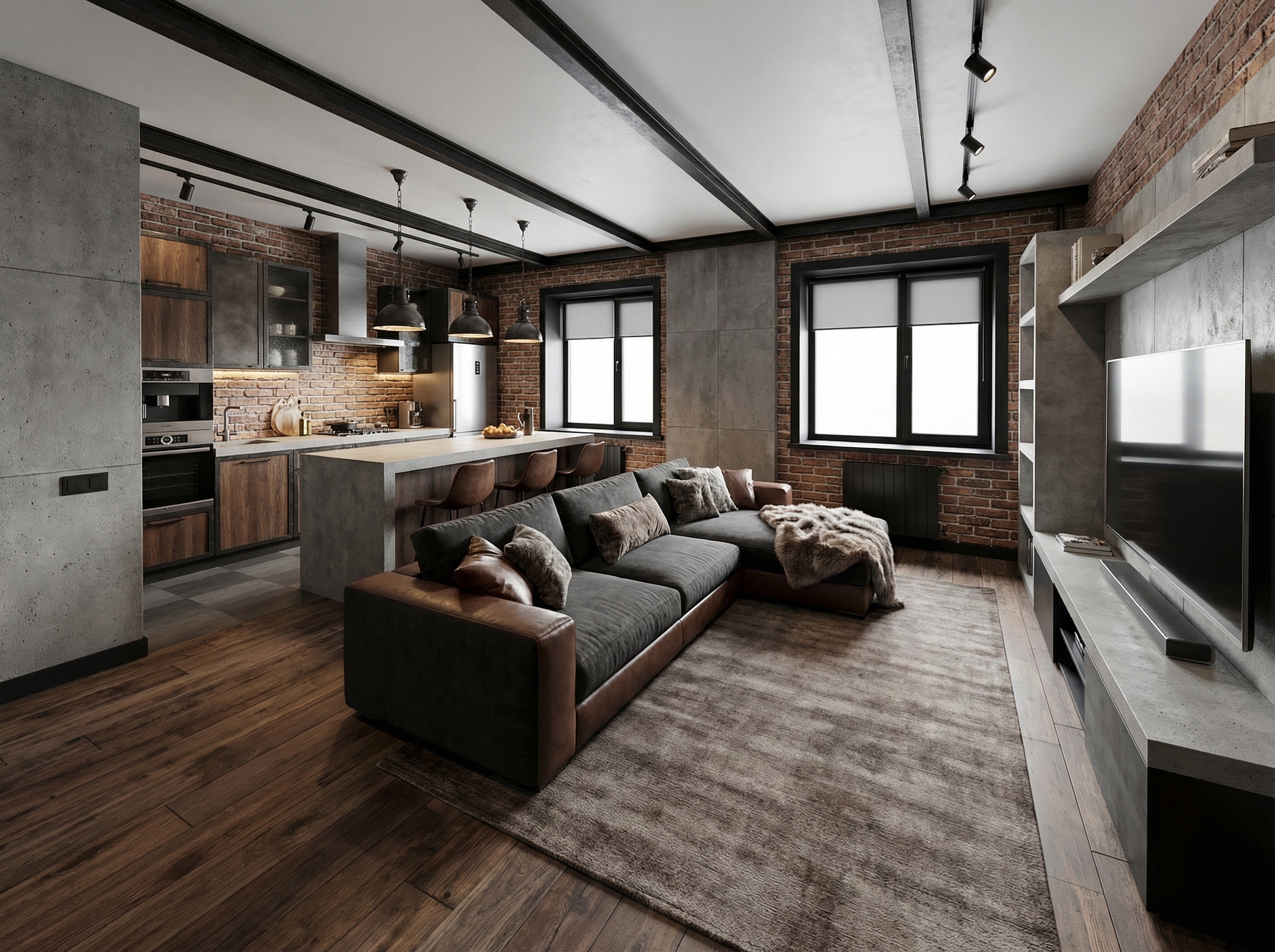 Дизайн Гостиная в стиле Лофт от нейросети RoomGPT