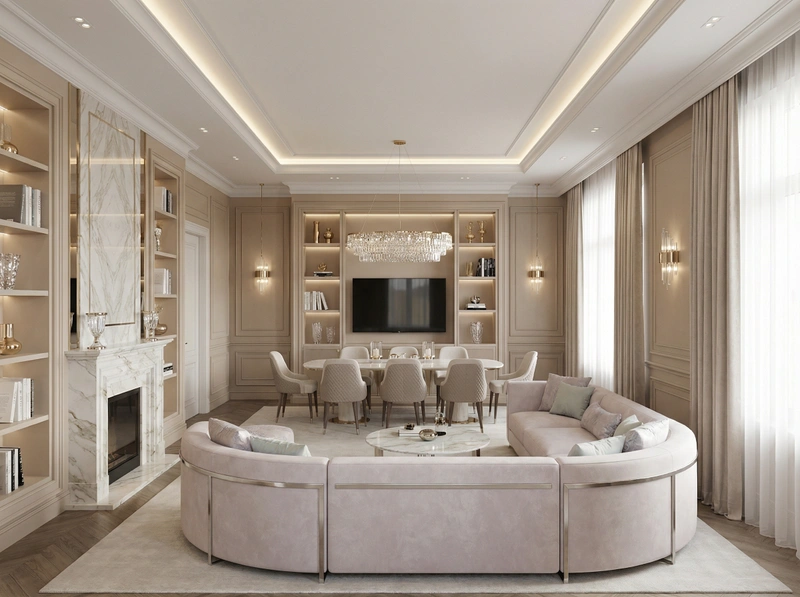Дизайн интерьера в стиле Неоклассика — Гостиная от нейросети RoomGPT