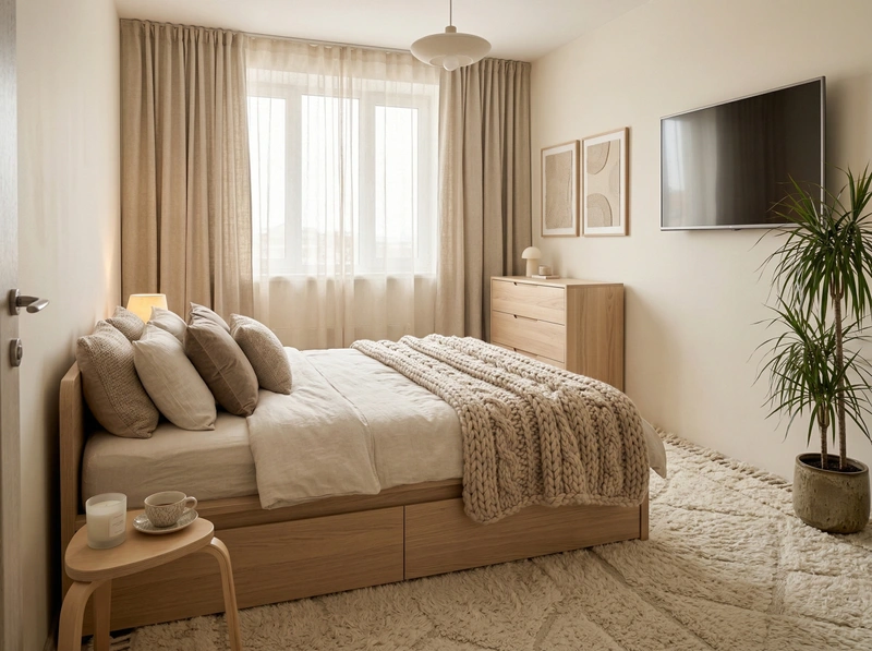 Дизайн спальни в стиле Хюгге — фото интерьера от нейросети RoomGPT