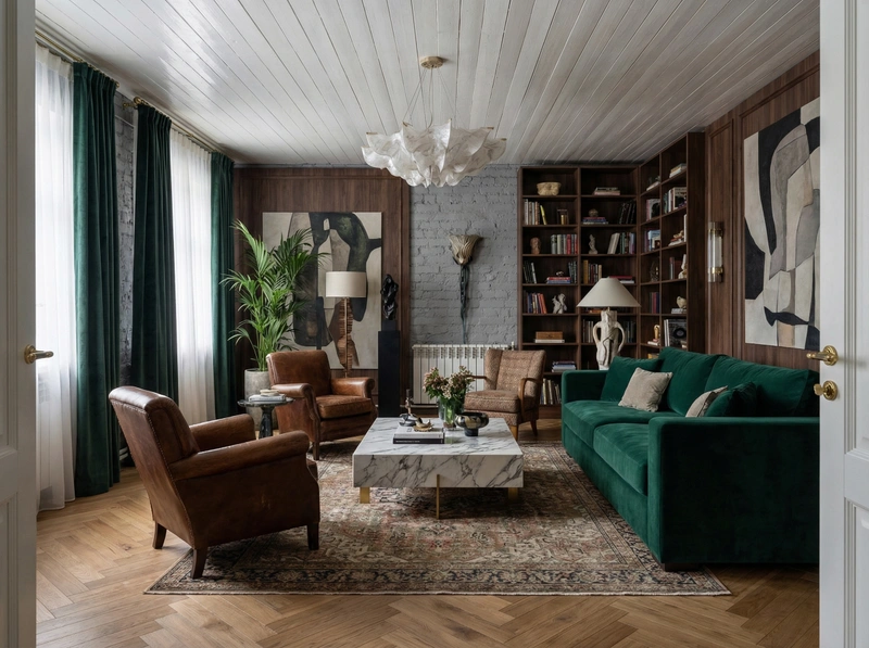 Дизайн гостиной в стиле Эклектика — фото интерьера от нейросети RoomGPT