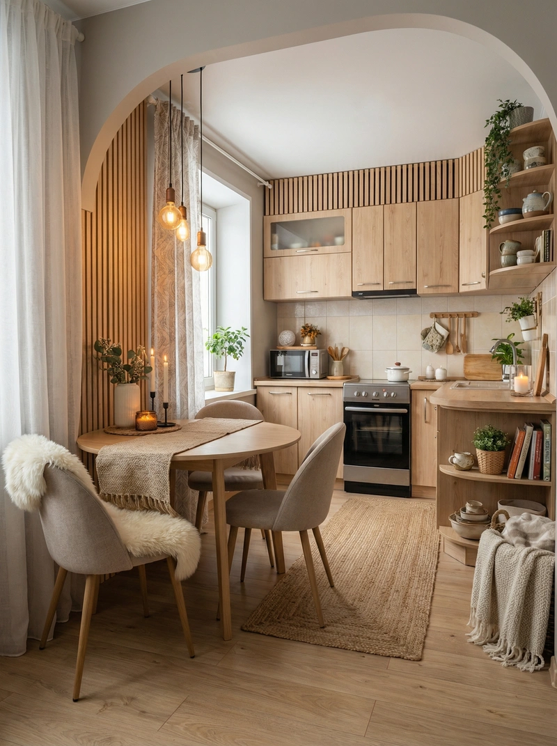 Дизайн интерьера в стиле Хюгге — Кухня от нейросети RoomGPT