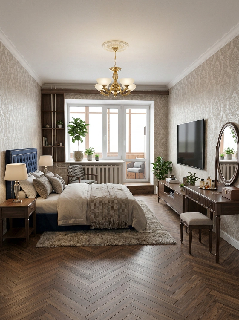 Дизайн спальни в стиле Классика — фото интерьера от нейросети RoomGPT